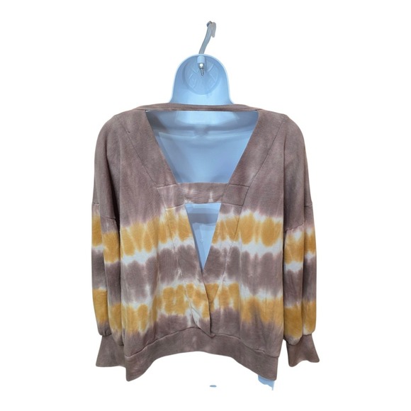 BKE Women Tie Dye Cutout Back Long Sleeve Sweatshirt Sz Small Oversized Neutral - Picture 2 of 8